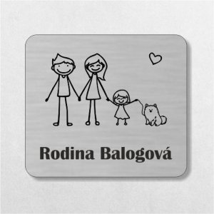Menovka na dvere rodičia, dcéra a psík