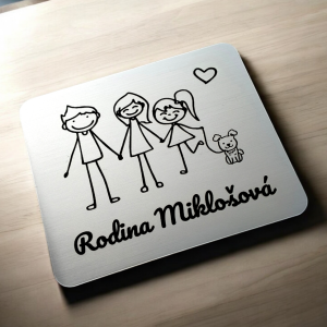 Menovka na dvere rodičia a dcéra so psíkom